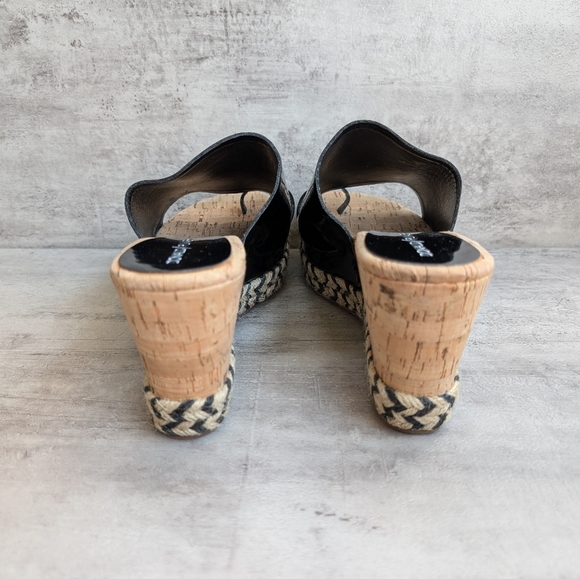 Donald Pliner Janet Black Patent Leather Cork Wedge Slide Sandal Women's Size 8 - Picture 9 of 12